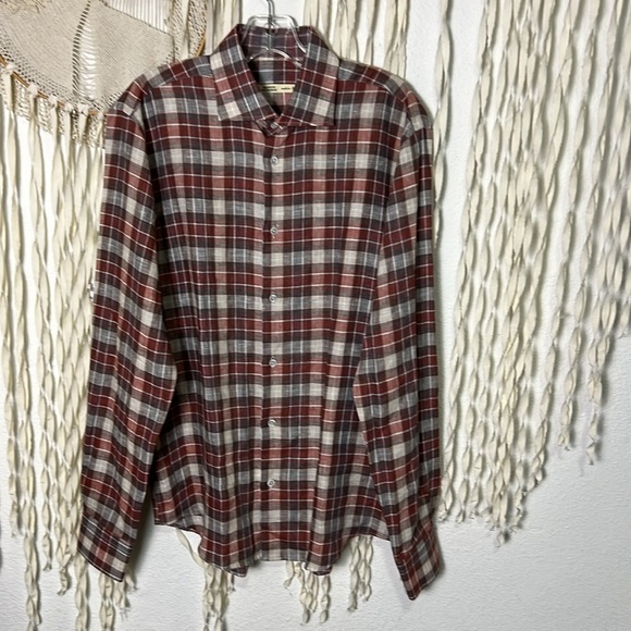 Men's Maurizio Baldassari Plaid Linen Long Sleeve Button Down Shirt Small - Picture 1 of 7